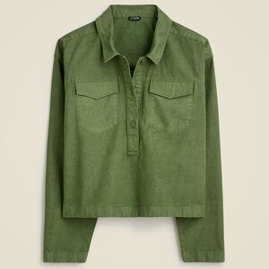 J.Crew Army Green Cotton Linen Blend Popover Shirt